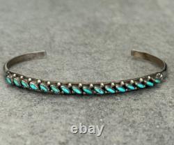 VTG Native American ZUNI KAAMASEE Needlepoint Turquoise Sterling Bracelet Sz6.5