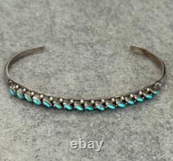 VTG Native American ZUNI KAAMASEE Needlepoint Turquoise Sterling Bracelet Sz6.5