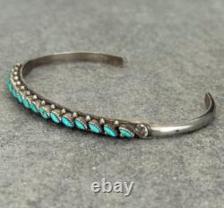 VTG Native American ZUNI KAAMASEE Needlepoint Turquoise Sterling Bracelet Sz6.5