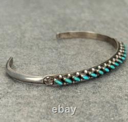 VTG Native American ZUNI KAAMASEE Needlepoint Turquoise Sterling Bracelet Sz6.5