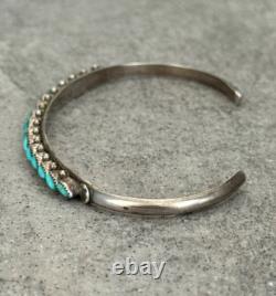 VTG Native American ZUNI KAAMASEE Needlepoint Turquoise Sterling Bracelet Sz6.5