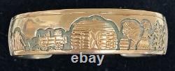 VTG Navajo 14k Gold Carved Overlay Sterling Silver Storyteller Cuff Bracelet