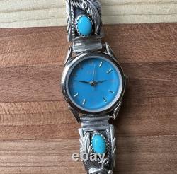 VTG Navajo Artisan JV Adla Watch 6.25 Inch Adjust Turquoise 925 Sterling Works