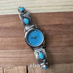 VTG Navajo Artisan JV Adla Watch 6.25 Inch Adjust Turquoise 925 Sterling Works