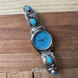 VTG Navajo Artisan JV Adla Watch 6.25 Inch Adjust Turquoise 925 Sterling Works