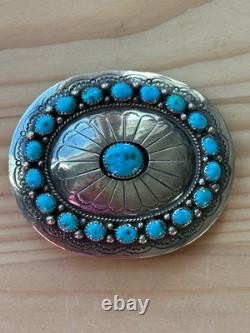 VTG Navajo Belt Buckle 3 Wilbur Musket Kingman Turquoise 925 Sterling 52.0g