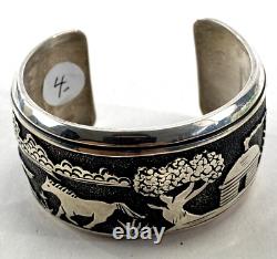 VTG Navajo Bracelet Sterling Thomas Singer Cuff Horse Pictograph Charity 4-DS32
