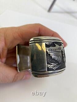 VTG Navajo Bracelet Sterling Thomas Singer Cuff Horse Pictograph Charity 4-DS32