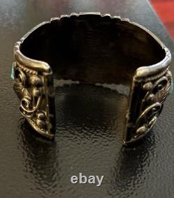 VTG Navajo Heavy Turquoise Coral Sterling Silver Cuff