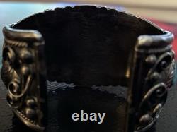 VTG Navajo Heavy Turquoise Coral Sterling Silver Cuff