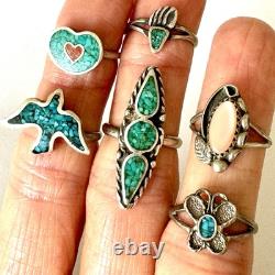 VTG Navajo Ring Lot Turquoise Sz 3 to 4 Jewelry 13g Sterling Native Am Wearable