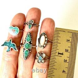 VTG Navajo Ring Lot Turquoise Sz 3 to 4 Jewelry 13g Sterling Native Am Wearable