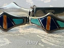 VTG Navajo Sterling Silver Turquoise Lapis Coral Inlaid Bracelet 24.3g