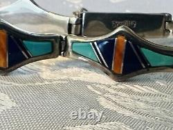 VTG Navajo Sterling Silver Turquoise Lapis Coral Inlaid Bracelet 24.3g