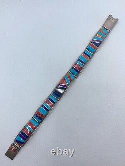 VTG Navajo Sterling Silver Turquoise Onyx Lapis Spiny Oyster Bracelet 32.4g #tdu