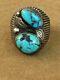 VTG Navajo Sterling Silver Turquoise Two Stone Ring Authentic Navajo Jewelry