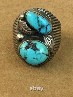 VTG Navajo Sterling Silver Turquoise Two Stone Ring Authentic Navajo Jewelry