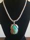 VTG Navajo Turquoise Pendant & Sterling Silver Bead Necklace 925 Justin Morris