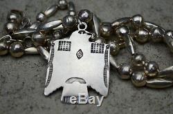 VTG Old Pawn Navajo Necklace Silver Fred Harvey Thunderbird Pendant & Beads