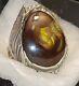 VTG PAWN NATIVE STERLING SILVER FIRE AGATE MEXICAN OPAL NAVAJO FEATHER RING 10g