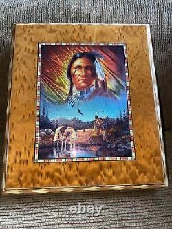 VTG RUANE MANNING NATIVE AMERICAN WARRIOR INLAID WOOD With LOCK JEWELRY BOXNEW