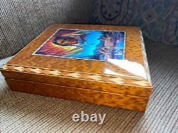 VTG RUANE MANNING NATIVE AMERICAN WARRIOR INLAID WOOD With LOCK JEWELRY BOXNEW