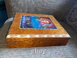 VTG RUANE MANNING NATIVE AMERICAN WARRIOR INLAID WOOD With LOCK JEWELRY BOXNEW