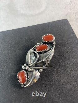 VTG Ring 3 Stone Coral Leaf, Tendrils Sterling, Size 7, Signed DL, BEAUTIFUL