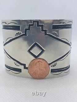 VTG Signed JF Native American Sterling Silver Wide Cuff Bracelet 101g #pk