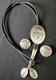 VTG Southwest Sterling Silver Turquoise Coral Chip Inlay Bolo Tie & Earrings Set