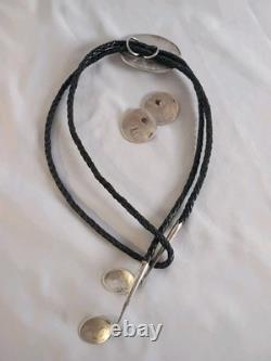 VTG Southwest Sterling Silver Turquoise Coral Chip Inlay Bolo Tie & Earrings Set