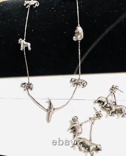 VTG Sterling Silver Native American 28 Liquid NECKLACE EARRINGS SET Lot Tiger++