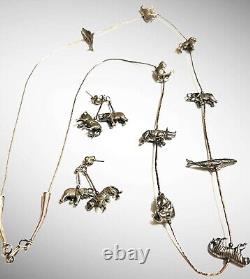 VTG Sterling Silver Native American 28 Liquid NECKLACE EARRINGS SET Lot Tiger++