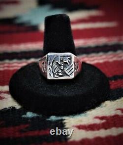 VTG Sterling Silver Native American Kokopelli Signet Biker Ring Mans Jewelry