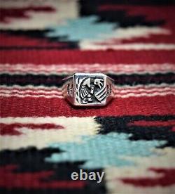 VTG Sterling Silver Native American Kokopelli Signet Biker Ring Mans Jewelry