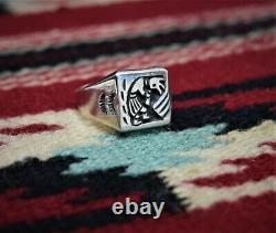 VTG Sterling Silver Native American Kokopelli Signet Biker Ring Mans Jewelry