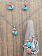 VTG Sterling Silver Native American Parure Jewelry Set Turquoise & Coral 3 Pc