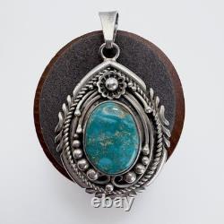 VTG Sterling Silver Native American Turquoise Beaded Floral Pendant Signed 2 L