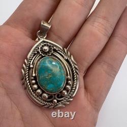 VTG Sterling Silver Native American Turquoise Beaded Floral Pendant Signed 2 L