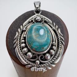 VTG Sterling Silver Native American Turquoise Beaded Floral Pendant Signed 2 L