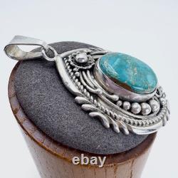 VTG Sterling Silver Native American Turquoise Beaded Floral Pendant Signed 2 L