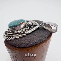 VTG Sterling Silver Native American Turquoise Beaded Floral Pendant Signed 2 L
