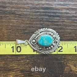 VTG Sterling Silver Native American Turquoise Beaded Floral Pendant Signed 2 L