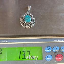 VTG Sterling Silver Native American Turquoise Beaded Floral Pendant Signed 2 L