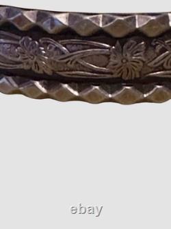 VTG Sterling Silver Navajo Style Floral Cuff Bracelet LT Signed 29.3g Petite