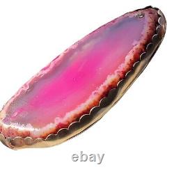VTG Sterling Silver Ring Pink Agate Slice Crystal Stone Accent Signed Jewelry925