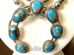 VTG Sterling Silver Turquoise Navajo Squash Blossom Bench Bead 26 Necklace