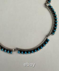 VTG TURQUOISE Native American STERLING COLLAR NECKLACE SIGNED Stamped JEWELRY
