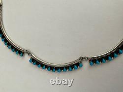 VTG TURQUOISE Native American STERLING COLLAR NECKLACE SIGNED Stamped JEWELRY