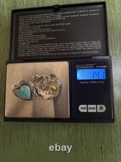 VTG Turquoise Sterling Silver Heart Pendant & Earrings SET Native Amer 4 PIECES